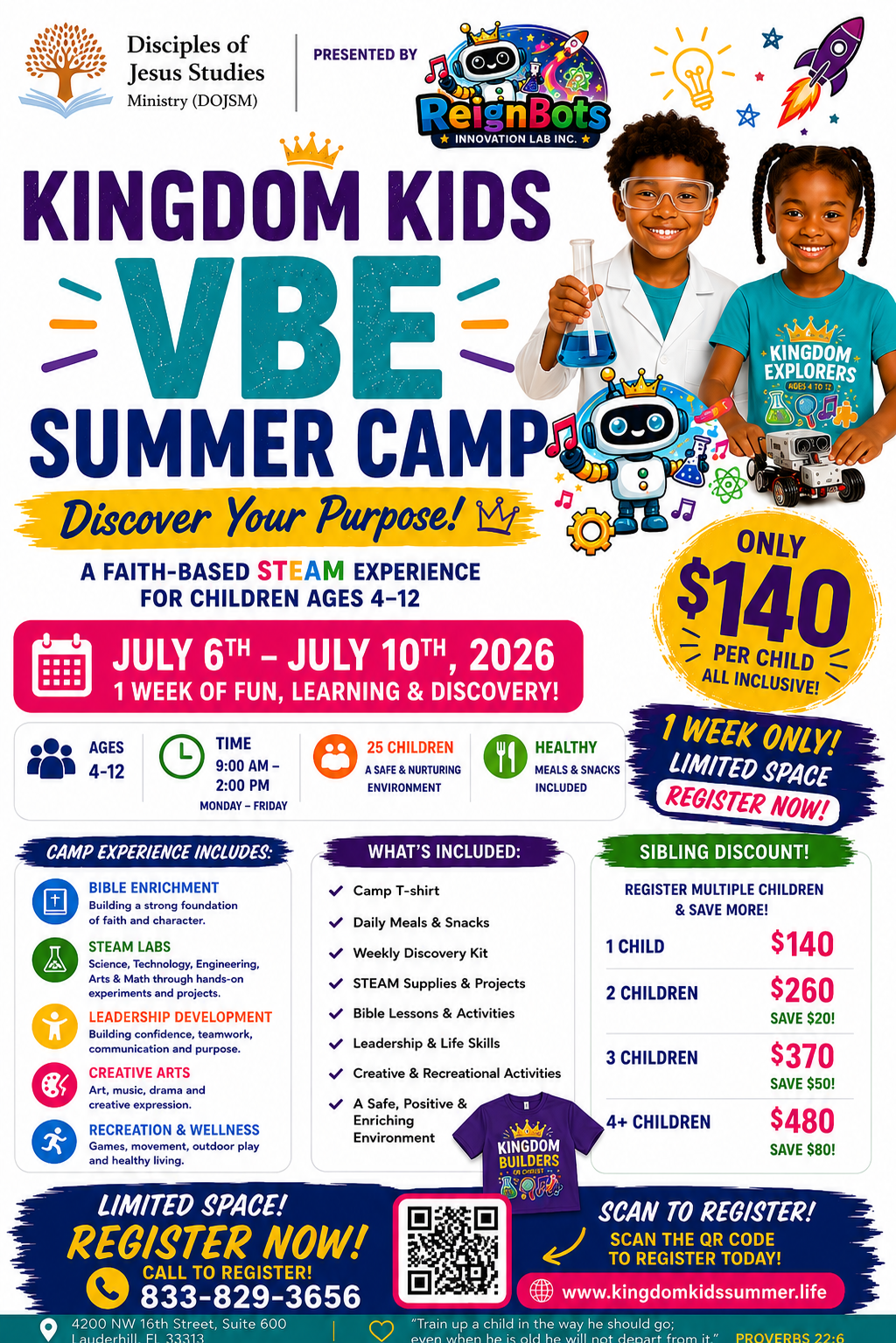 Kingdom Kids VBE Summer Camp official flyer for July 6 to 10, 2026